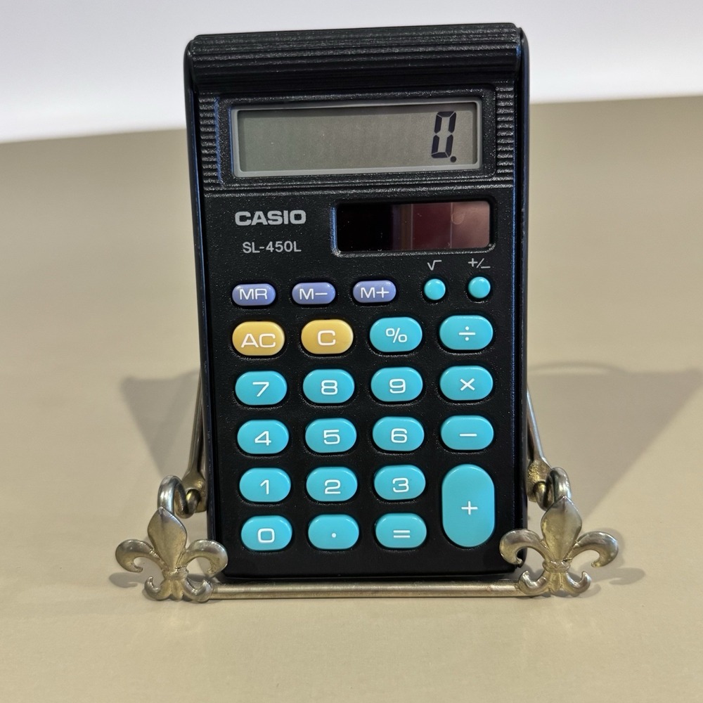 Casio Study Cal SL-450L Black Slide Cover Handheld Calculator Solar Power